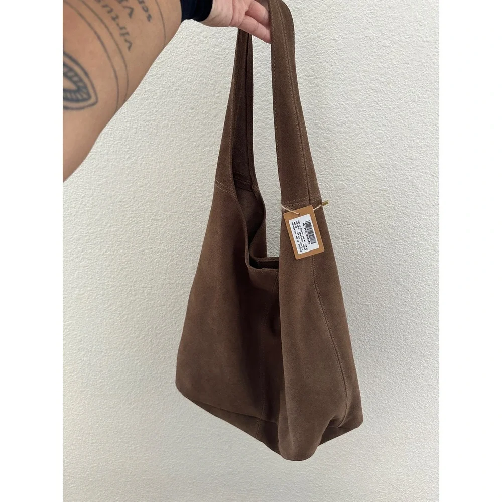 *Unavailable* Brandy Melville Brown Suede Cow Leather Slouchy Hobo Shoulder Bag